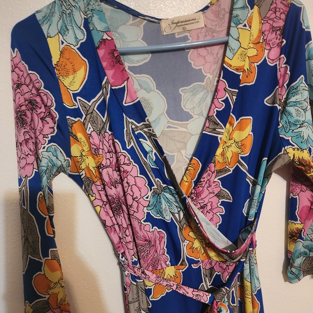 Floral Wrap Dress in Blue and Pink